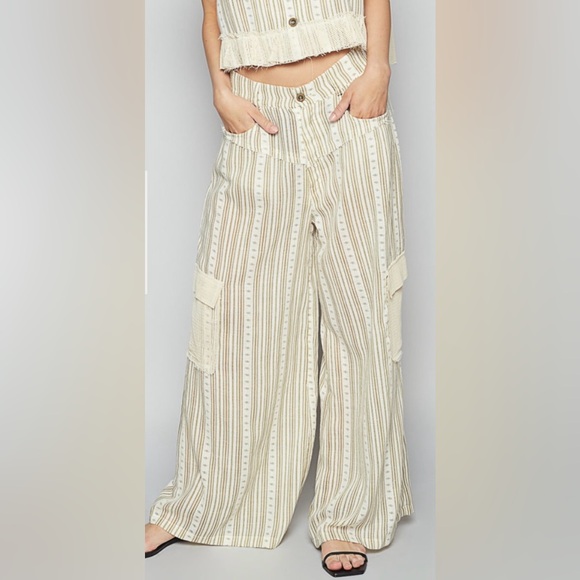 POL wide pants in linen, side pockets, back waist elastic band  Size: Multi - Picture 2 of 5